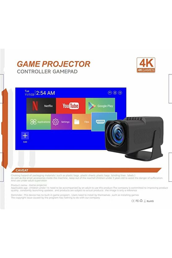 X12PLUS ANDROİD PROJEKTÖR + GAME PROJECTOR ULTRA HD 4K EV SİNEMA YANSITMA OYUN PROJEKSİYON CİHAZI