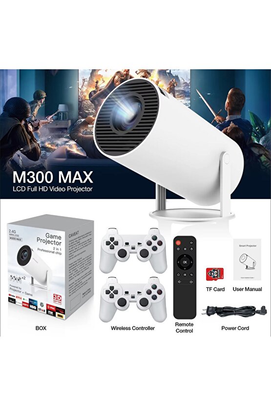M300MAX ANDROİD PROJEKTÖR AKILLI VİDEO OYNATICI 2 İN 1 GAME PROJEKTOR FULL HD PROJEKSİYON YANSITMA