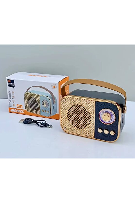 M24 ŞARJLI BLUETOOTH HOPARLÖR 5W MİNİ RADYO SD KART USB GİRİŞLİ SES BOMBASI TWS ÖZELLİKLİ