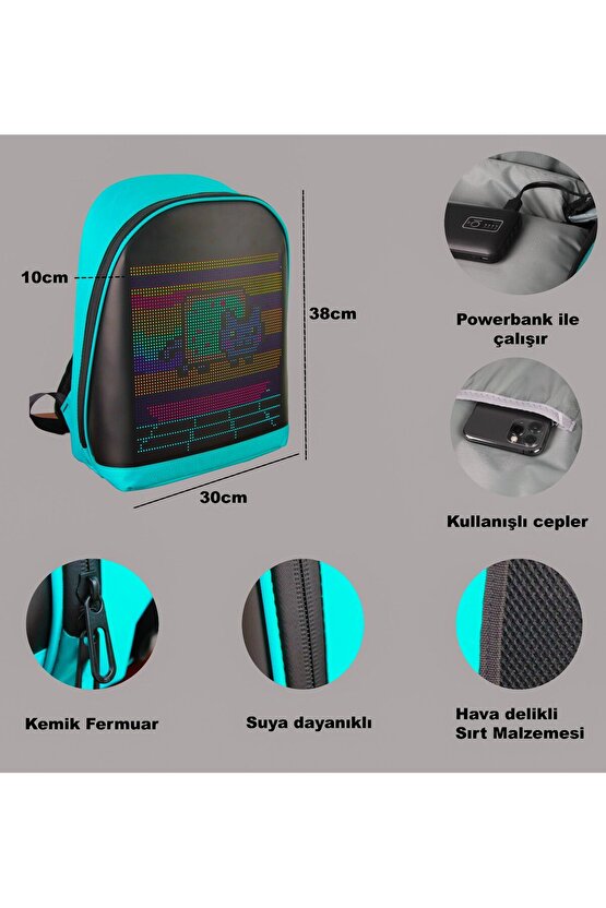 Led Ekranlı Motorsiklet Çantası Bluetooth APP Kontrollü Okul Sırt Çantası Gift Yazı Resim Pixell