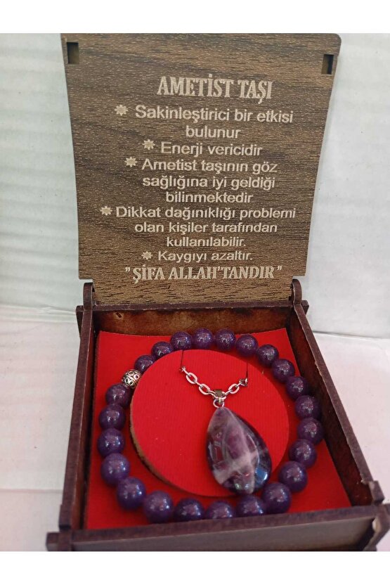 Kutulu Doğaltaş Kolye Bileklik Seti