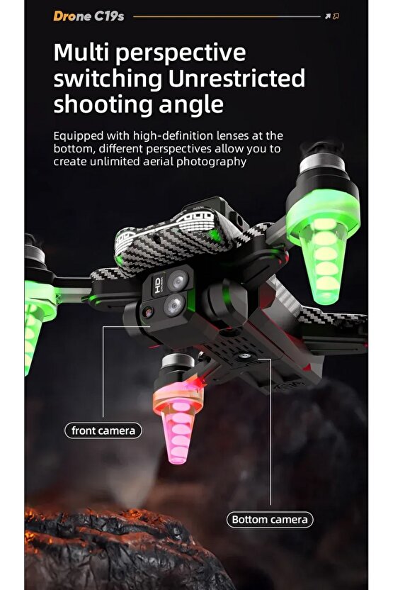 ÇİFT KAMERALI ENGEL KAÇINMA SENSÖRLÜ DRONE UZAKTAN KUMANDALI APP DESTEKLİ LED IŞIKLI QUADCOPTER