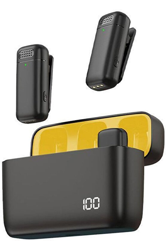 TYPE C KABLOSUZ ÇİFTLİ YAKA MİKROFONU VİDEO SES KAYIT İOS ANDROİD UYUMLU ŞARJ KUTULU MİKROFON