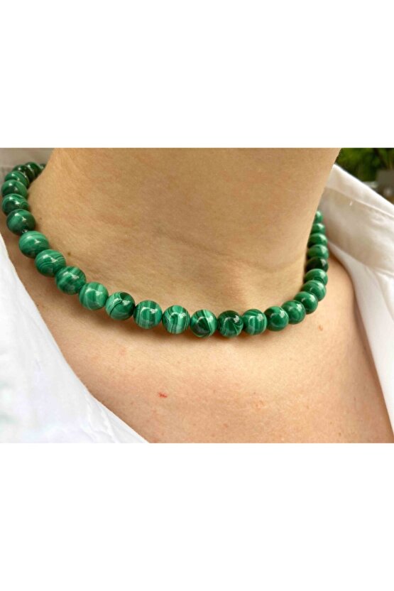 Malakit Taşı Doğaltaş Kolye 8 Mm