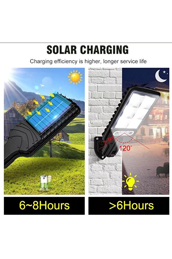 Solar Güneş Enerjili Kumandalı 108 Cob Ledli 3 modlu Projektör Hareket Sensörlü Sokak Lambası