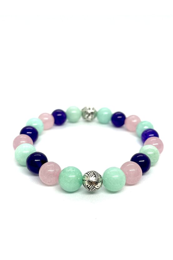 Unisex Doğaltaş Aşk Bilekliği (mor Yeşim Pembe Kuvars Amazonit Doğaltaş)