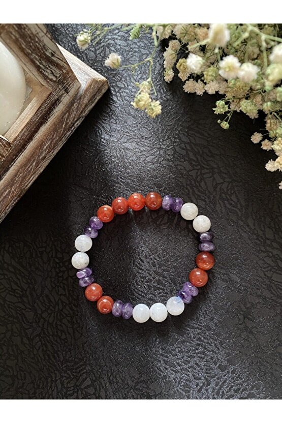 Doğal Taşlı Burç Bilekliği Yengeç Burcu (akik-ametist-ay Taşı)