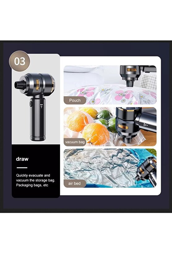 ŞARJLI KABLOSUZ MİNİ ARAÇ SÜPÜRGESİ 100W 15000PA YÜKSEK VAKUM MAKİNESİ HURÇ ŞİŞME YATAK VAKUMLAMA