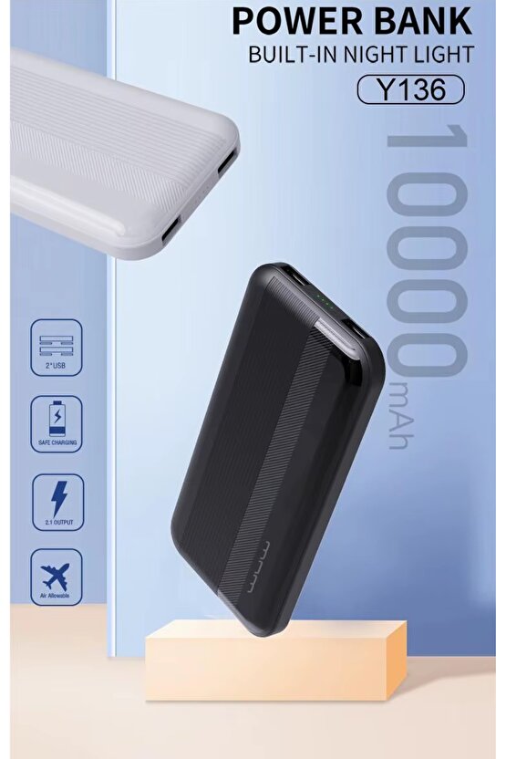 10000 MAH POWERBANK 2 USB ÇIKIŞLI TAŞINABİLİR ŞARJ ALETİ 5V-2,1A USB ÇIKIŞ LED IŞIK HEDİYELİ