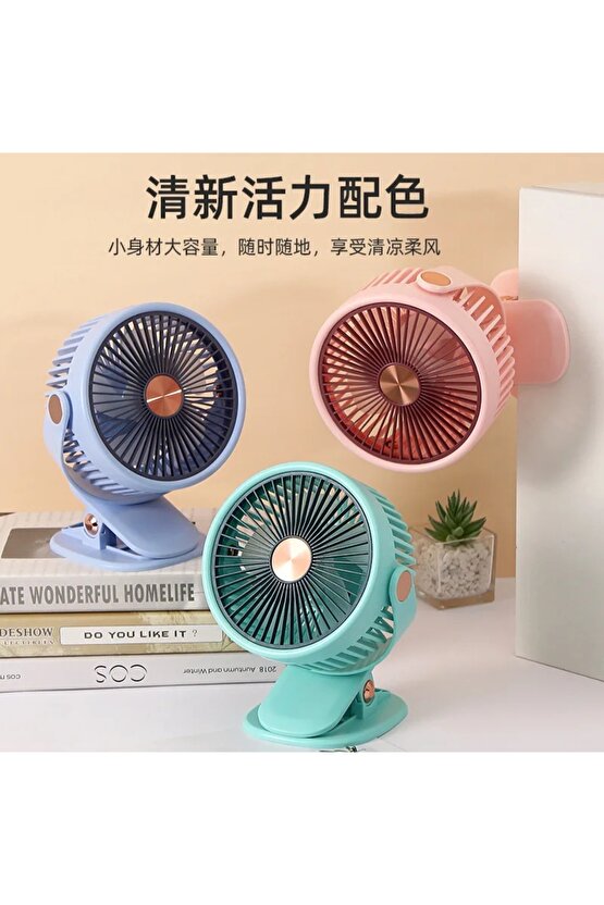 Mandallı Şarjlı Fan 3 Kademeli Taşınabilir Vantilatör Serinletici Mini Klima 360 Derece Dönen Fan