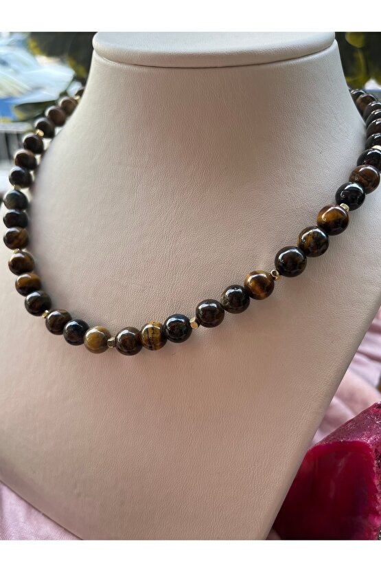 Kaplan Gözü Taşı Doğal Taş Kolye 40 cm