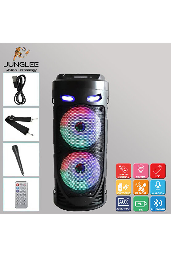 BLUETOOTH HOPARLÖR SD KART USB GİRİŞLİ MİKROFONLU LED IŞIKLI ŞARJLI KABLOSUZ SPEAKER