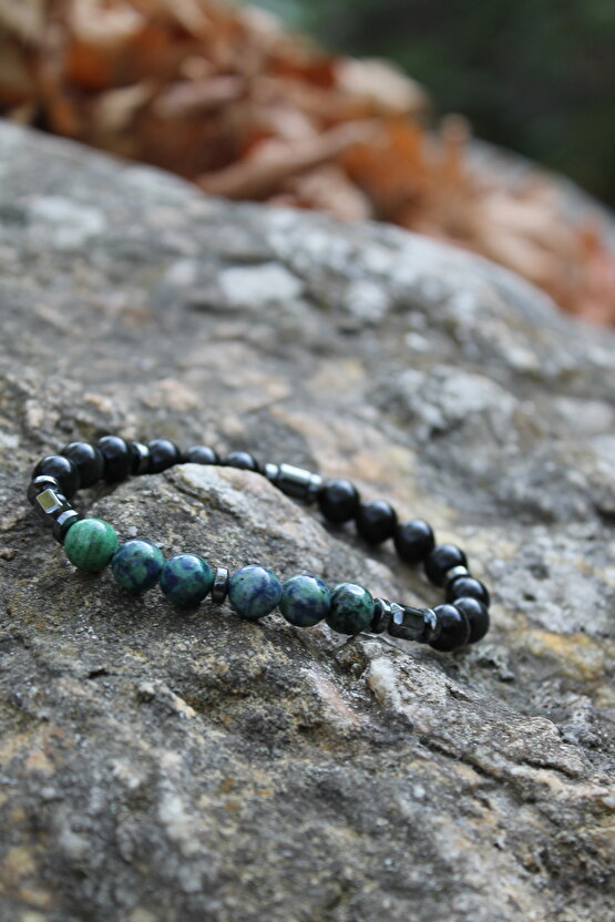 Azurit Obsidyen Doğaltaş Bileklik