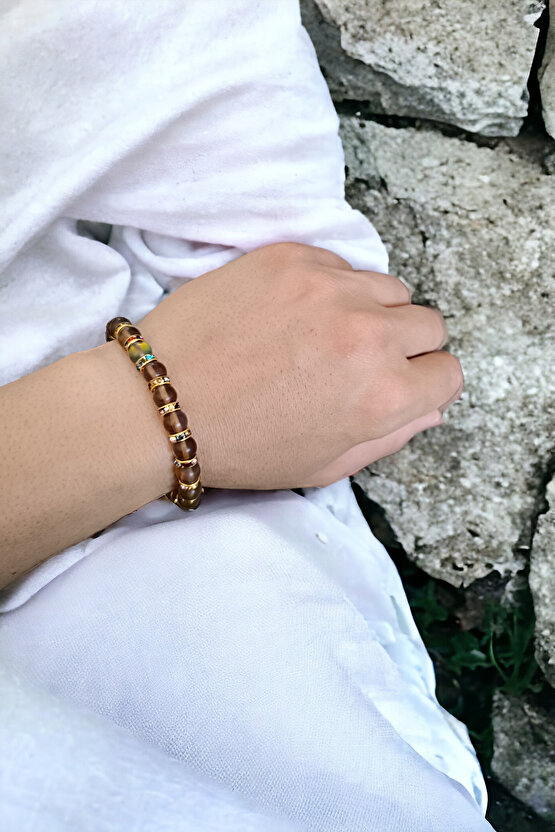 Termal Kuvars Desenli Doğal Taş Bileklik Renkli Rondela  Bileklik Orijinal Taş