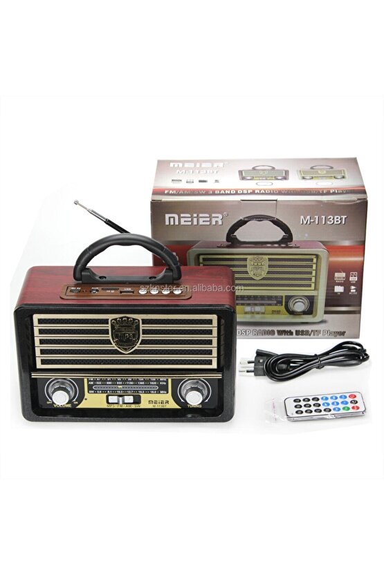 M-113bt Şarjlı Nostaljik Radyo Usbsdmp3 Bluetooth Hoparlör Ahşap Şarjlı Retro Radyo