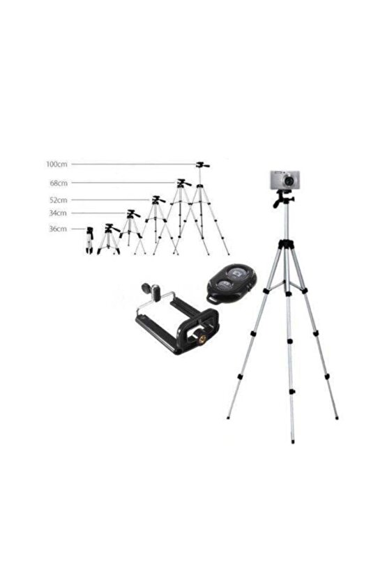 Bluetooth Kumandalı Profesyonel Tripod 102 cm Ayarlanabilir Kamera Ve Telefon Uyumlu