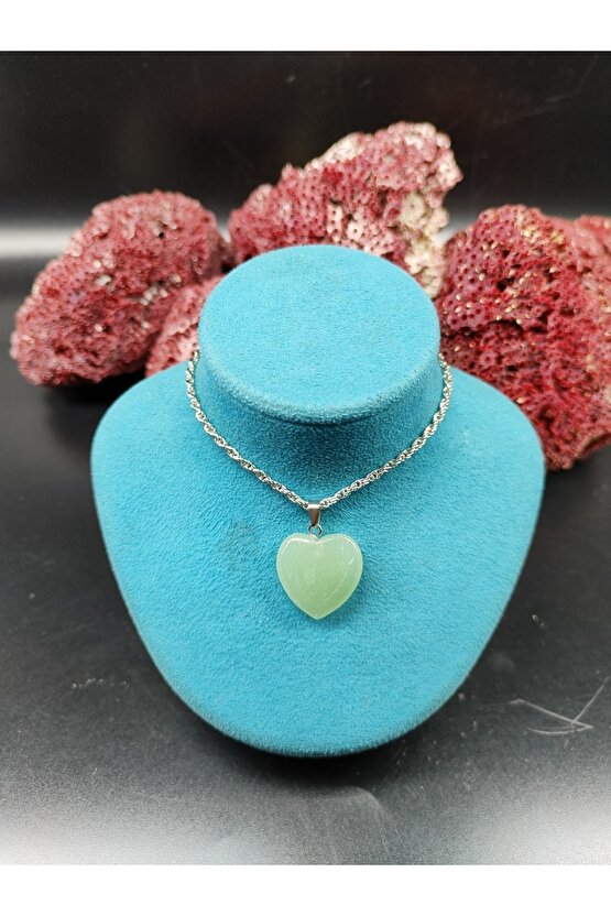 Aventurin Doğal Taş Kalp Kolye Ucu