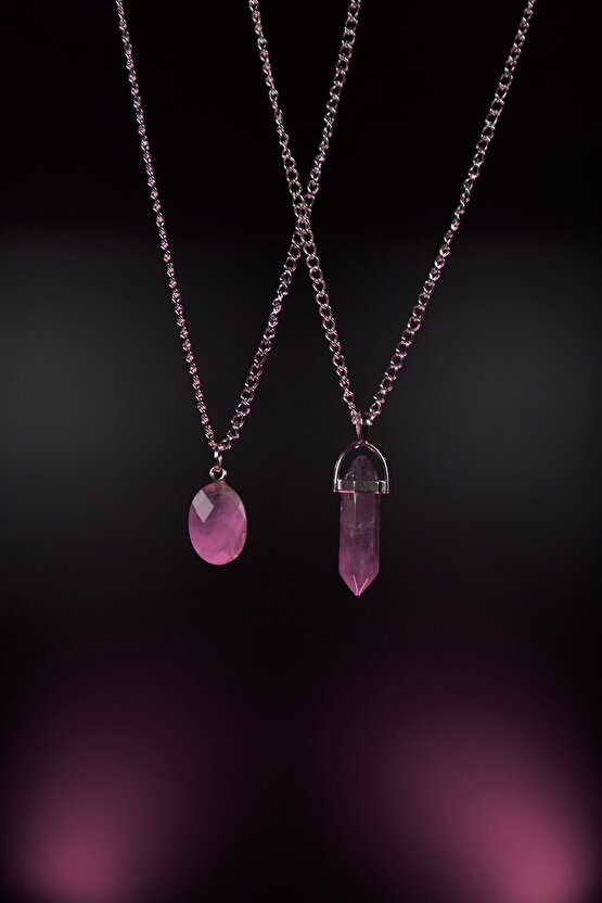 Sevgililere Ve Arkadaşlara Ametist Doğaltaş Kolye Seti