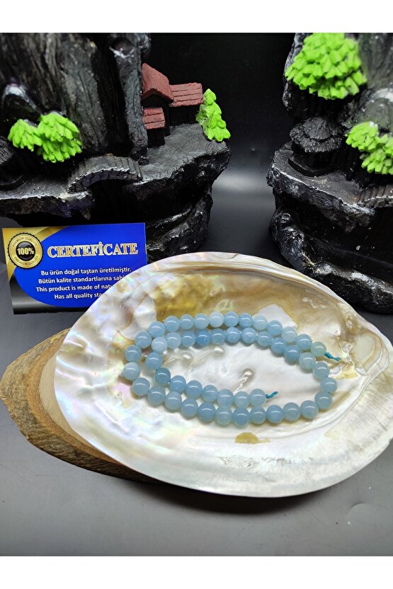 Akuamarin Doğal Taş Dizisi (8mm) (sertifikalı)