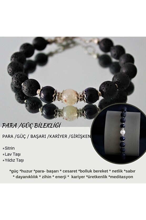 Gerçek Doğal Taş Citrine Yıldız Taşı Lava Değerli Taş Bileklik, Şifa Bilekliği, Kariyer Para Bolluk