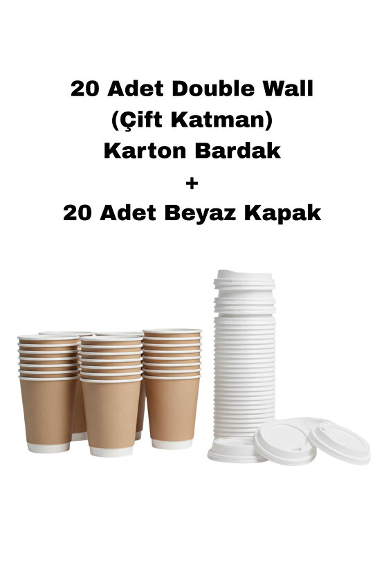 20 Adet Double Wall Kraft ve Kapak 14 oz