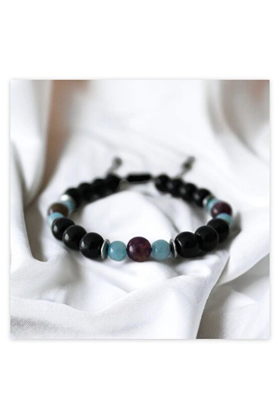 Gerçek Doğal Taş Şifa Bileklik - Cesaret Başarı Huzur Para Öğrenci (ametist,akuamarin,oniks Hematit)