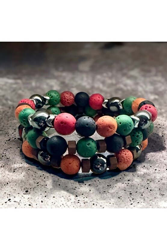 Renkli Lav Taşı ve Doğal Taşlarla El İşi; Boho Stili Erkek Bileklik , Şifa Bileklik