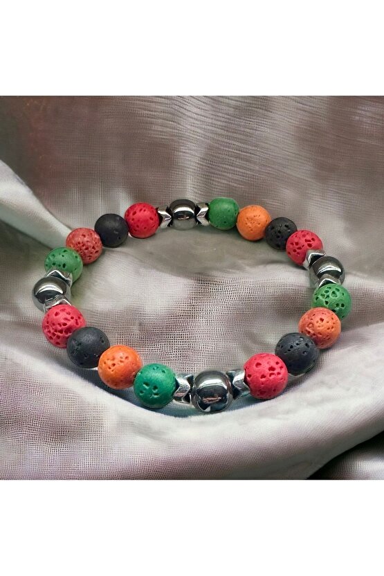 Renkli Lav Taşı ve Doğal Taşlarla El İşi; Boho Stili Erkek Bileklik , Şifa Bileklik