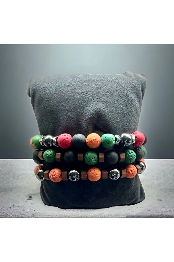 Renkli Lav Taşı ve Doğal Taşlarla El İşi; Boho Stili Erkek Bileklik , Şifa Bileklik