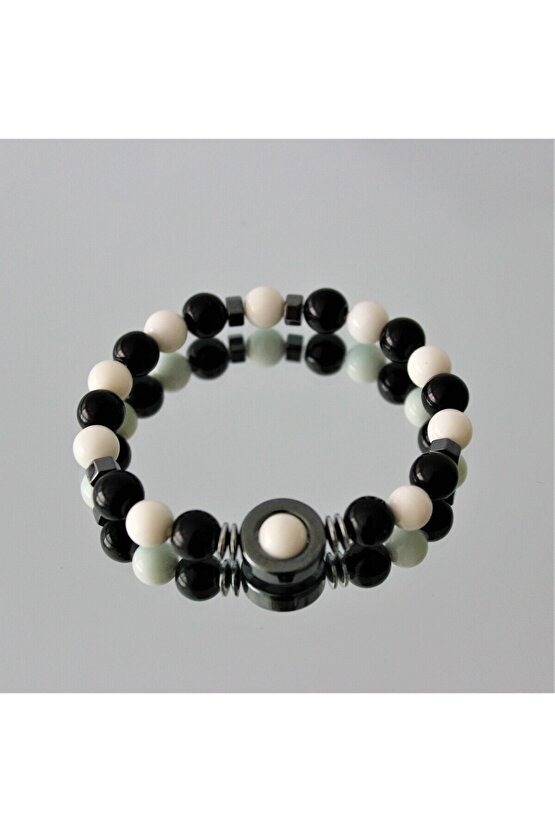 Gerçek Doğal Taş Bileklik TARAFTAR BİLEKLİKLERİ SİYAH BEYAZ