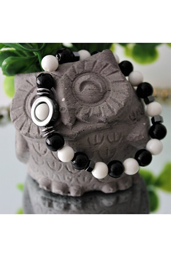 Gerçek Doğal Taş Bileklik TARAFTAR BİLEKLİKLERİ SİYAH BEYAZ