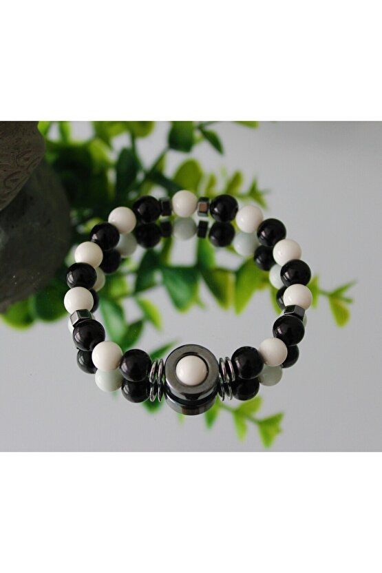 Gerçek Doğal Taş Bileklik TARAFTAR BİLEKLİKLERİ SİYAH BEYAZ