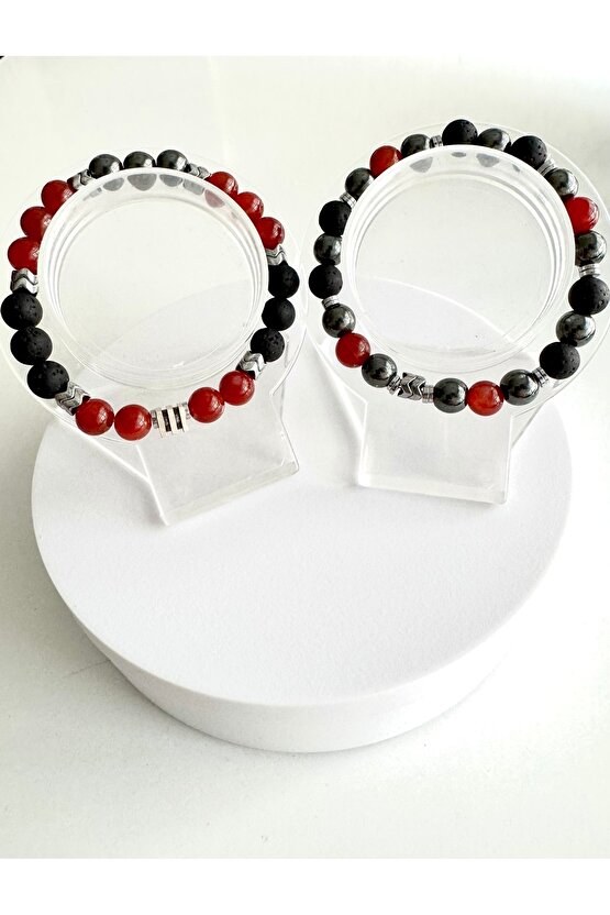 Gerçek Doğaltaş Kırmızı Akik , Lav Taşı . Hematit Koruyucu Doğaltaş Bileklik