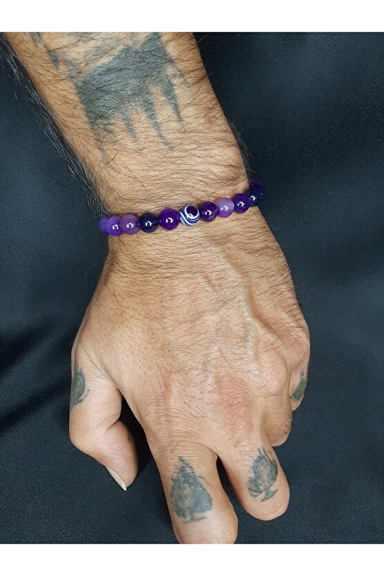 Mor Renk Doğal Akik Taşı Bileklik