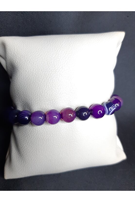 Mor Renk Doğal Akik Taşı Bileklik