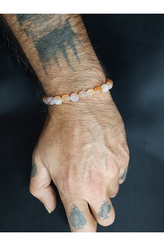 Bej Renk Doğal Taş Akik Taşı Bileklik Unisex