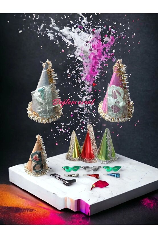 5 Adet Yılbaşı Kutlama Şapkası Kukuleta Katyon Seti