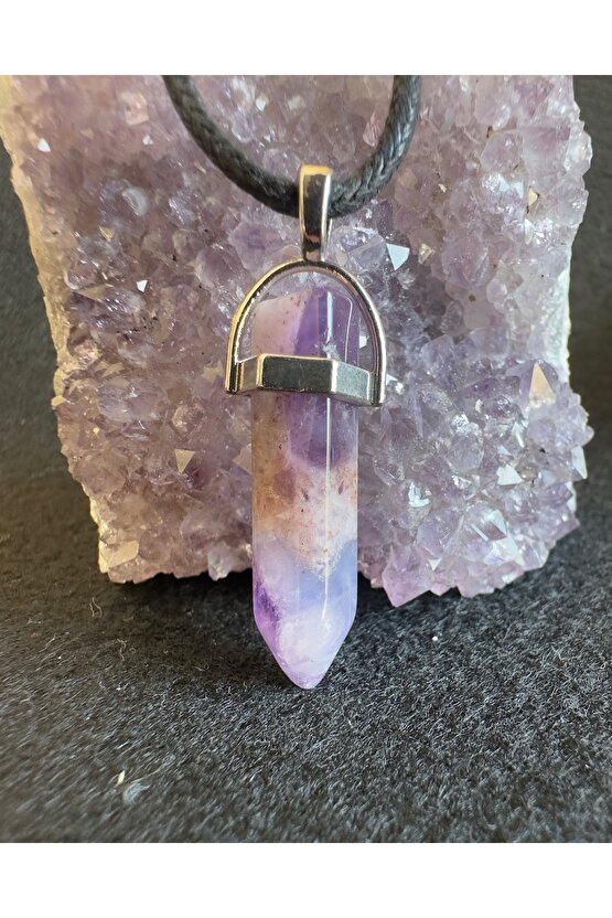 Doğaltaş kolye{Ametist Taşı }