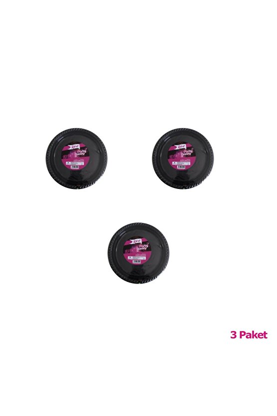 Kullan At Renkli Siyah Parti Davet Plastik Tabak - 22 Cm. - 25 Adetlik 3 Paket