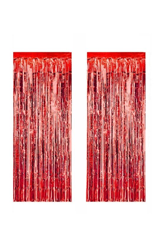 2 Adet Kapı Perdesi Kapı Banner Fon Süsü Metalize Kırmızı