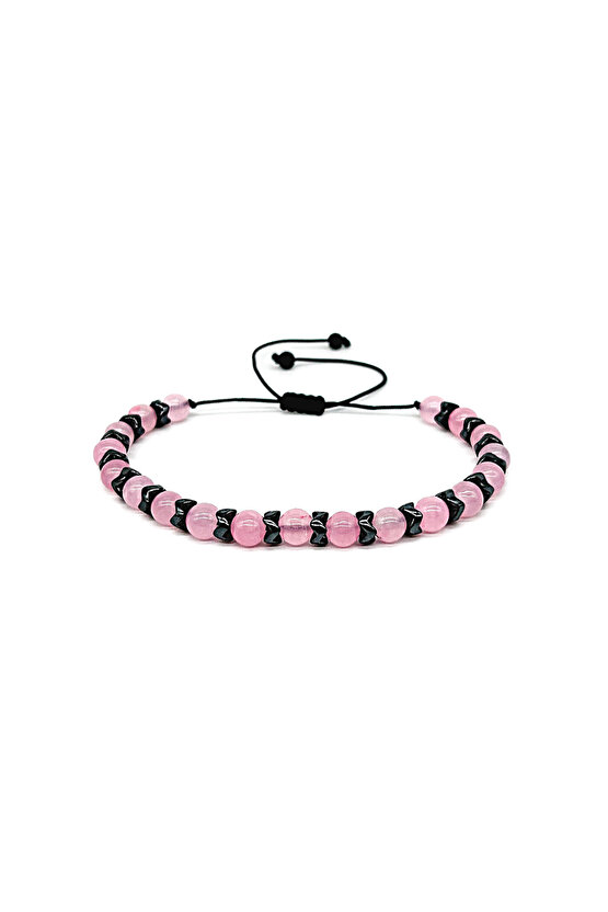 Pembe Kuvars ve Hematit Bileklik
