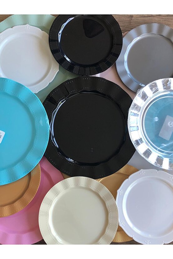 Plastik Tabak Sert Lüks 18cm (6 Adet) Renk Siyah