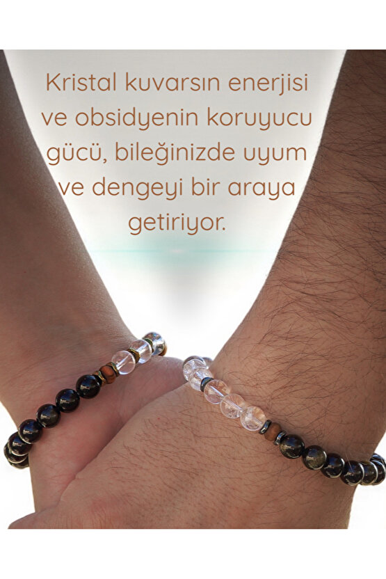 DOĞALTAŞ İLİŞKİDE DENGE VE UYUM(ERKEK) - KRİSTAL KUVARS - OBSİDYEN 8mm