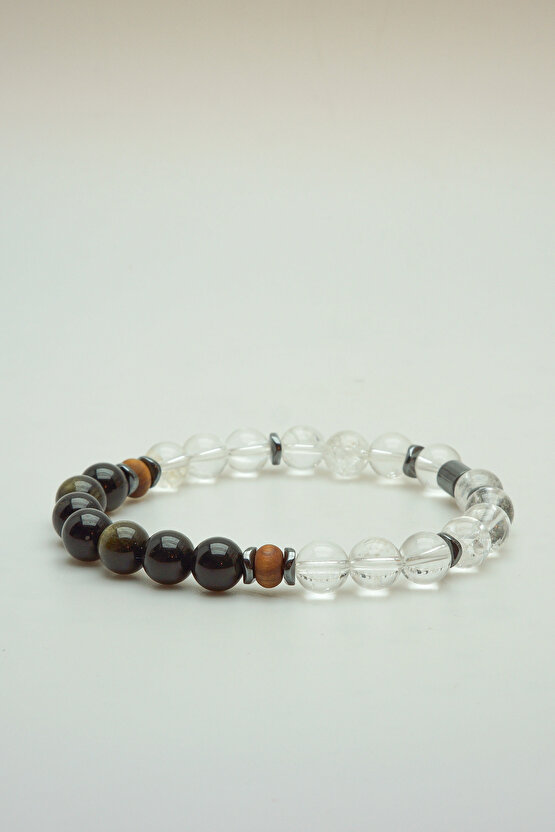 DOĞALTAŞ İLİŞKİDE DENGE VE UYUM(ERKEK) - KRİSTAL KUVARS - OBSİDYEN 8mm