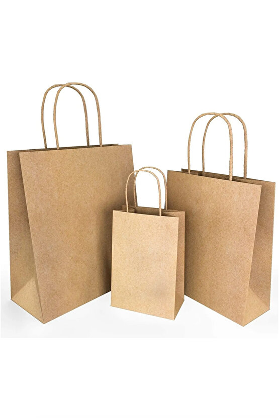 Burgu Saplı Kraft Çanta 32x12x41 (25 Adet) (Kağıt Poşet Çanta)