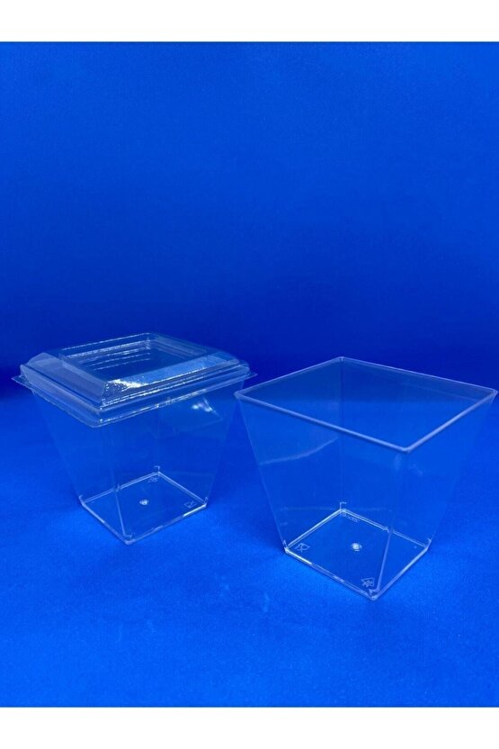 Kristal Plastik 200 Cc Kübik Kase Kapaklı (30 ADET)
