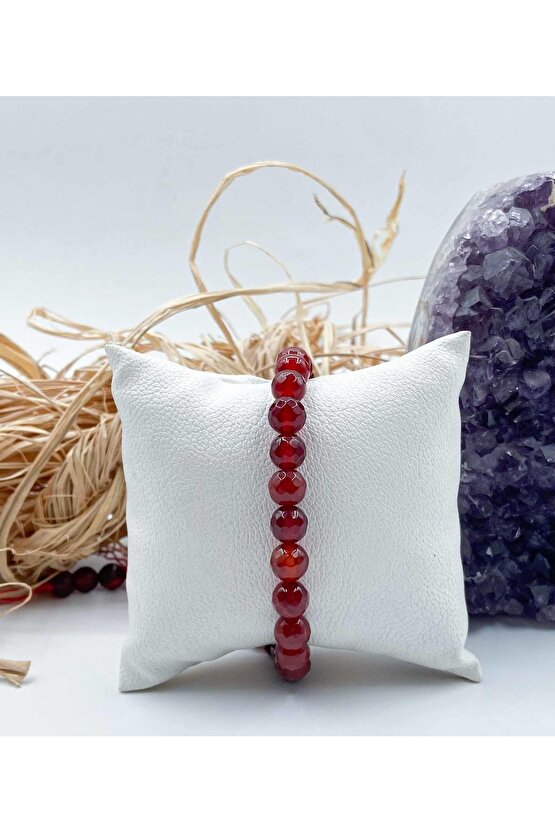 Akik Doğal Taş Bileklik 8 Mm Küre Faset Kesim