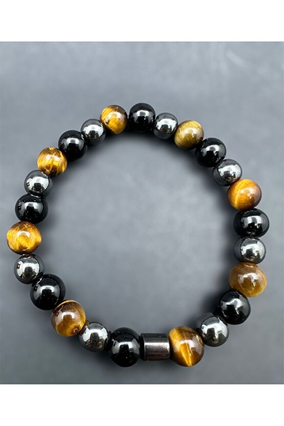 Sertifikalı Koruma Enerji Güç Denge Çakra Bilekligi Kaplangözü-oniks-hematit Birleşimi