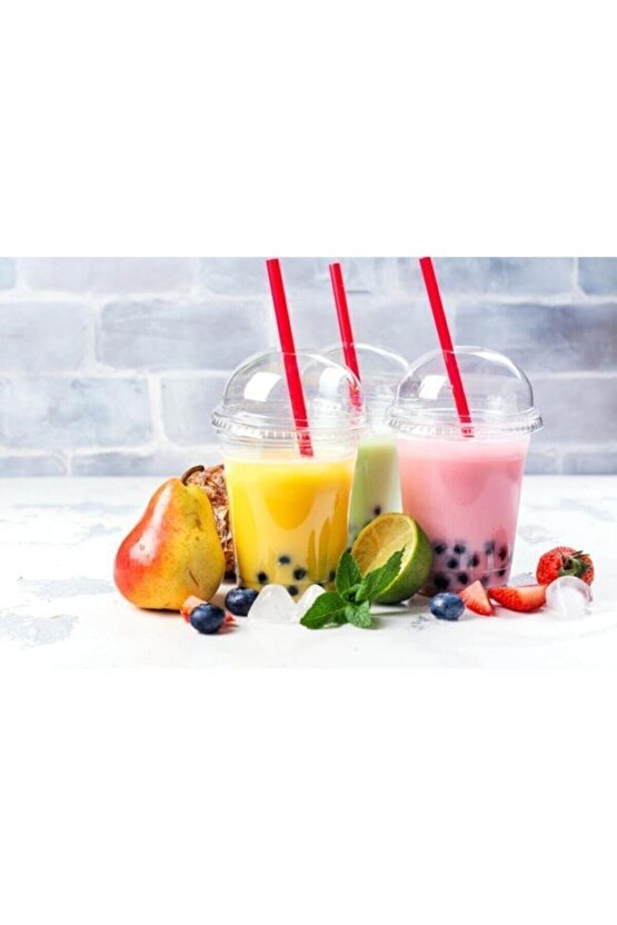 Plastik Pet Bardak Kapaklı Şeffaf Milkshake Bardağı 350 Cc 50 Li Kapaklı