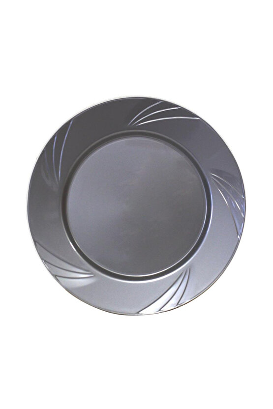 Plastik Tabak Sert Lüks 22cm (6 Adet) Gümüş